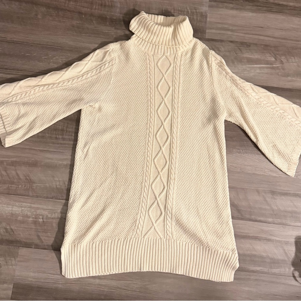 Chaps XL Cream Turtleneck Cable Knit Sweater Dress